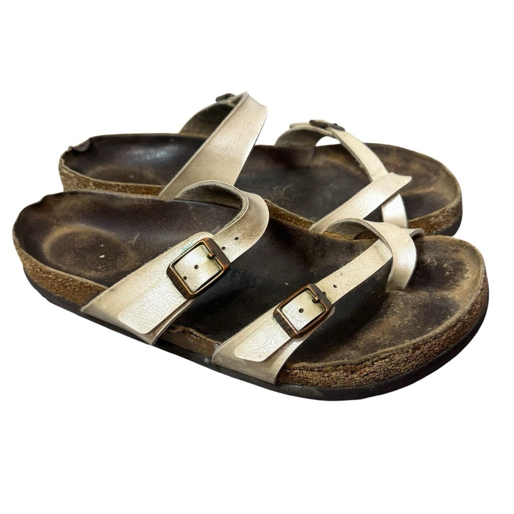 Birkenstock Womens Mayari Sandals Size 40 US 9-9.5 Birko-Flor Pearl White Brown